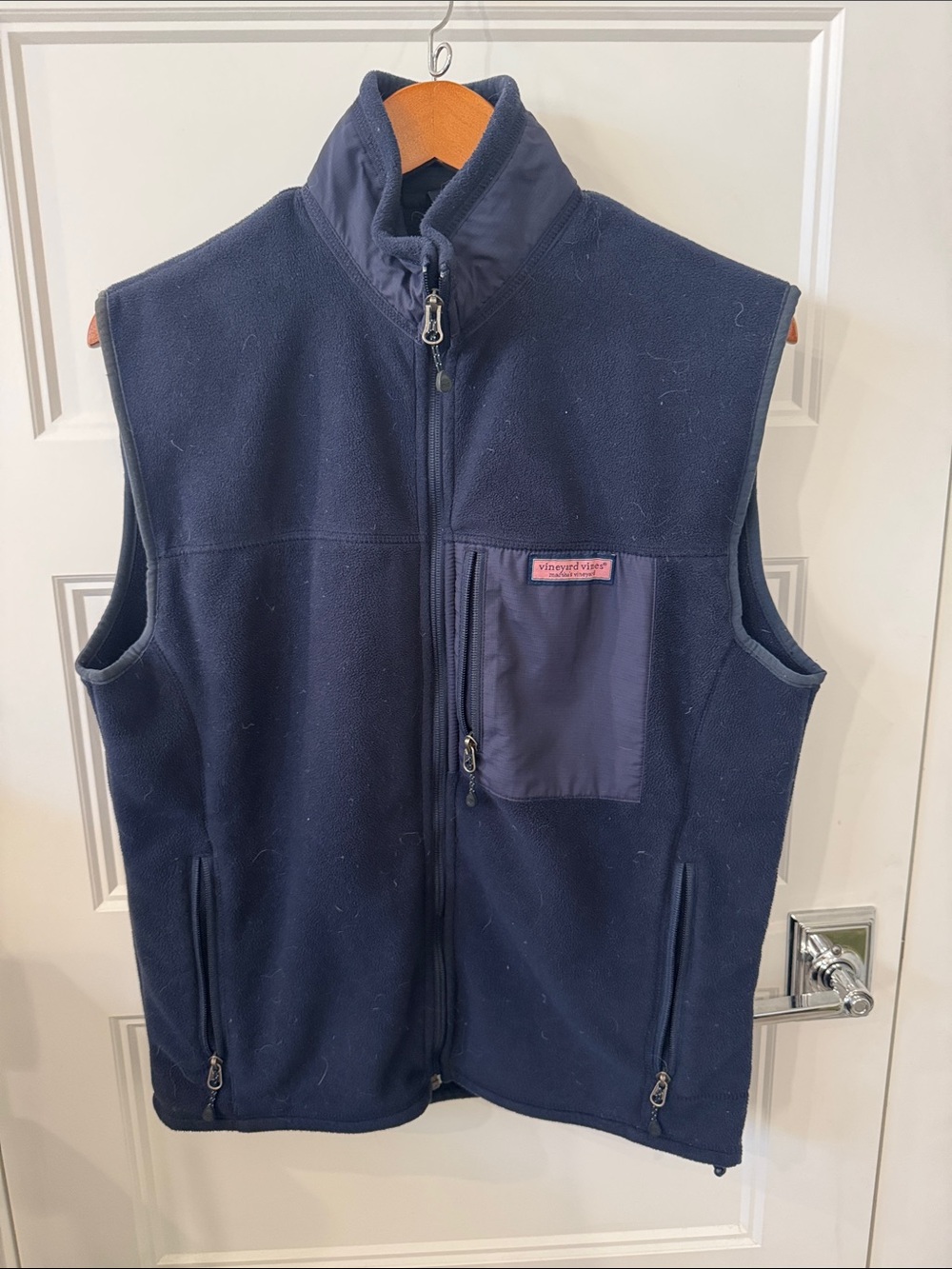 Vineyard Vines Navy Sleeveless Fleece Vest with Chest Pocket